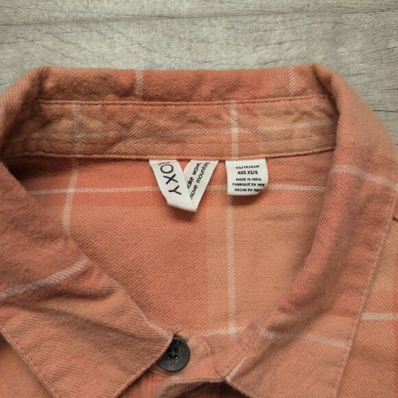 Roxy Women Orange Plaid Cotton Button Down Flannel Shirt XS/S - Picture 2 of 6